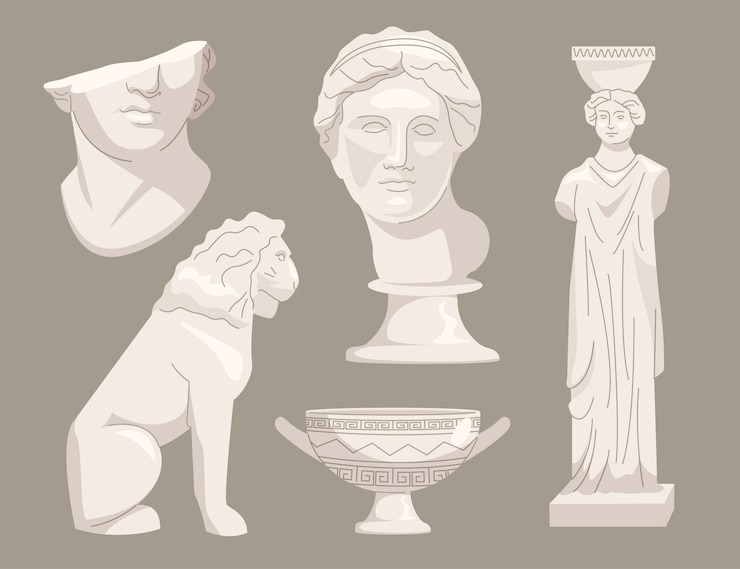 Ücretsiz Vektör hand drawn flat design  greek statue collection