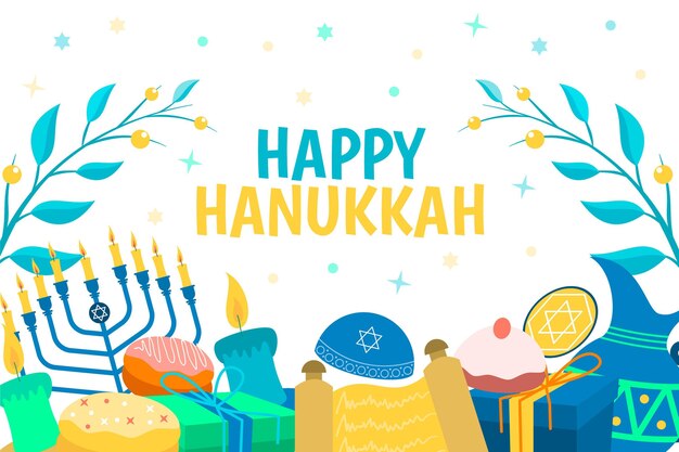 Hand drawn flat hanukkah background