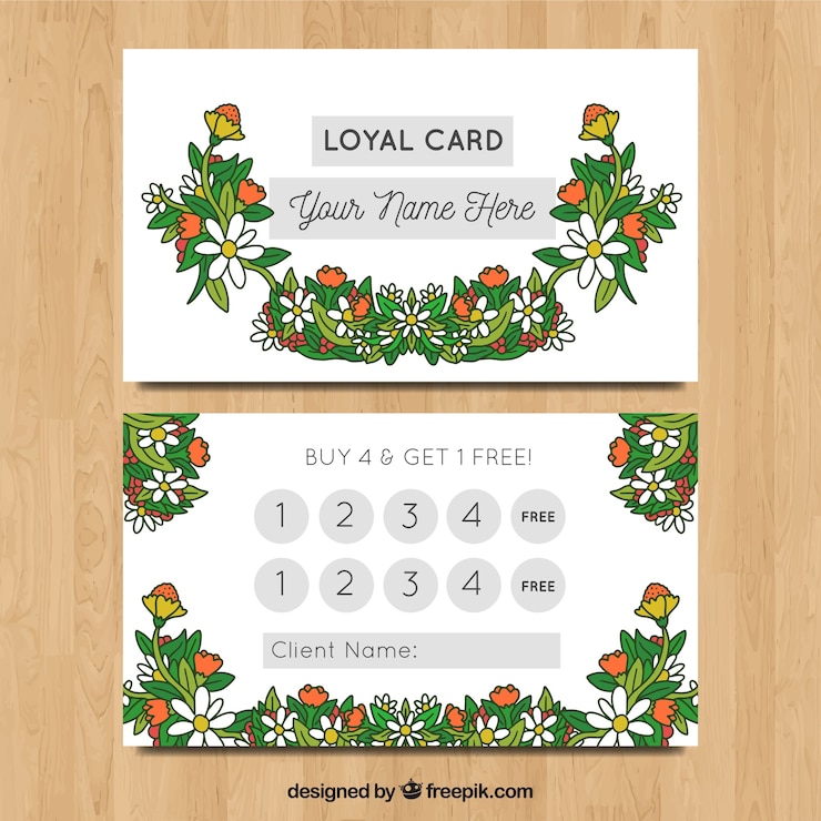 Ücretsiz Vektör hand drawn floral loyalty card template