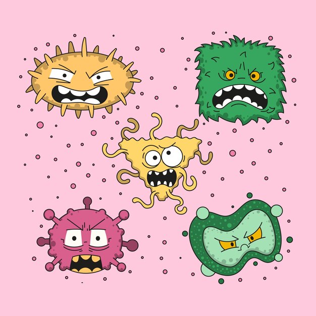 Hand drawn germs cartoon illustration