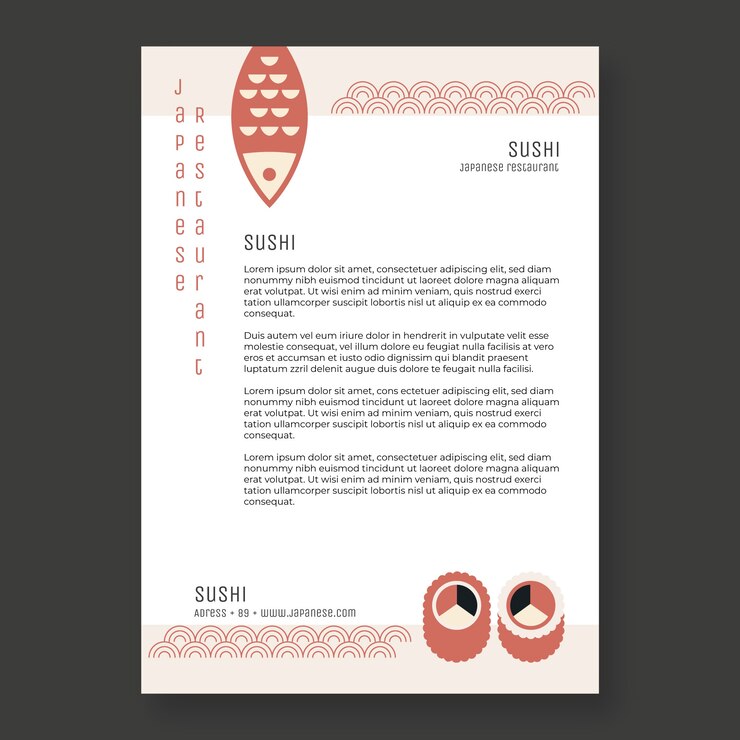 Ücretsiz Vektör hand drawn japanese restaurant letterhead template