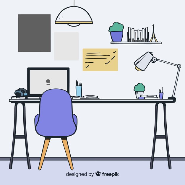Hand drawn modern office interior
