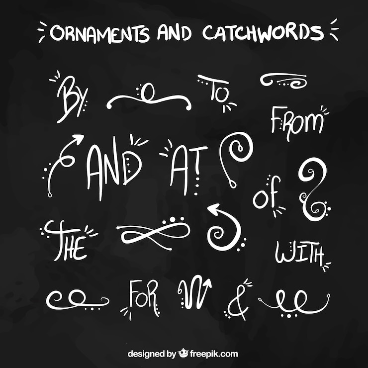 Ücretsiz Vektör hand drawn ornaments and catchwords in blackboard effect