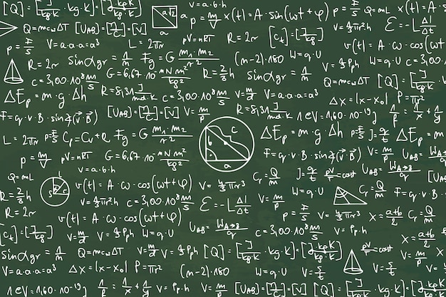 Hand drawn scientific formulas on chalkboard