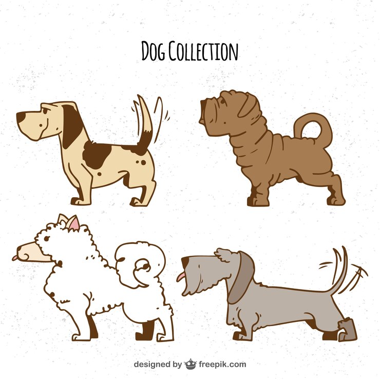 Ücretsiz Vektör hand-drawn selection of four profile dogs