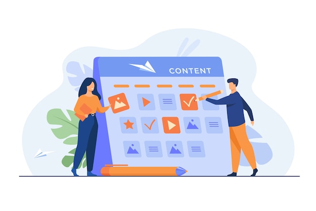 happy seo planning campaign for social media isolated flat illustration.