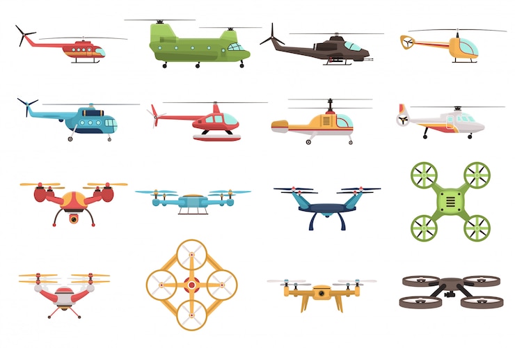 Ücretsiz Vektör helicopters and drone set