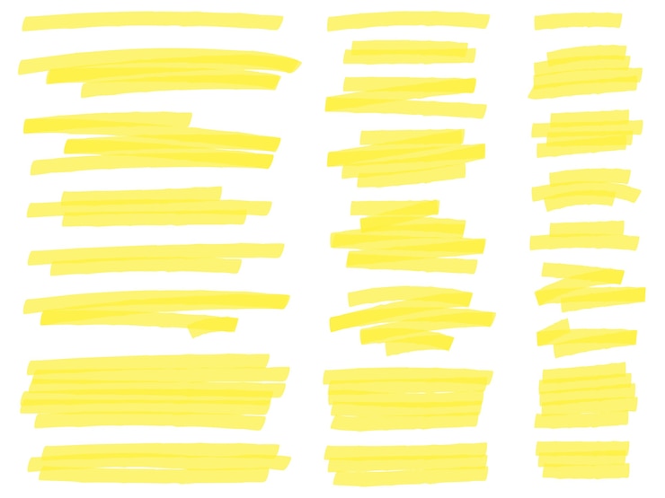 Ücretsiz Vektör highlight marker lines. yellow text highlighter markers strokes, highlights marking
