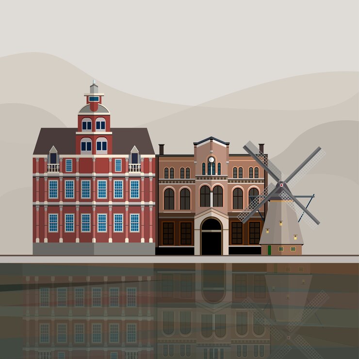Ücretsiz Vektör hollanda turistik cazibe merkezinin çizimi