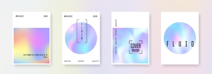 Ücretsiz Vektör holografik kapak seti soyut arka planlar