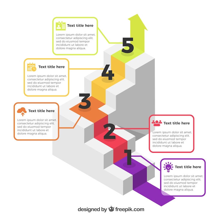 Ücretsiz Vektör infographic steps in flat design