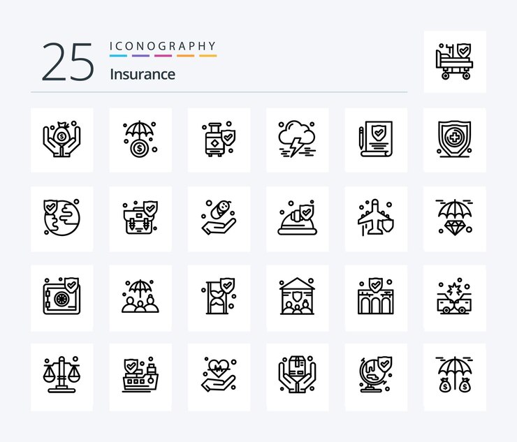Ücretsiz Vektör insurance 25 line icon pack including insurance paper shield insurance storm