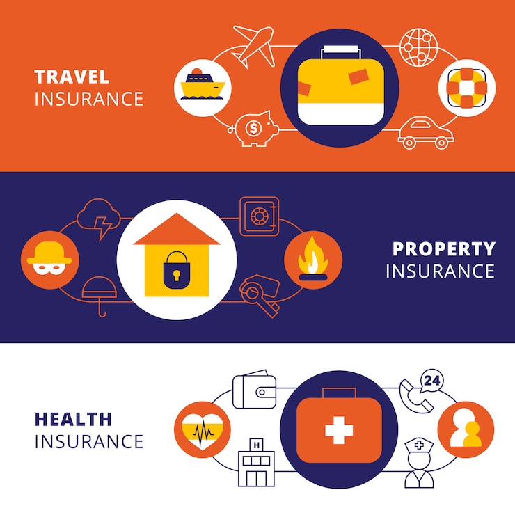 Ücretsiz Vektör insurance policy horizontal flat banners set
