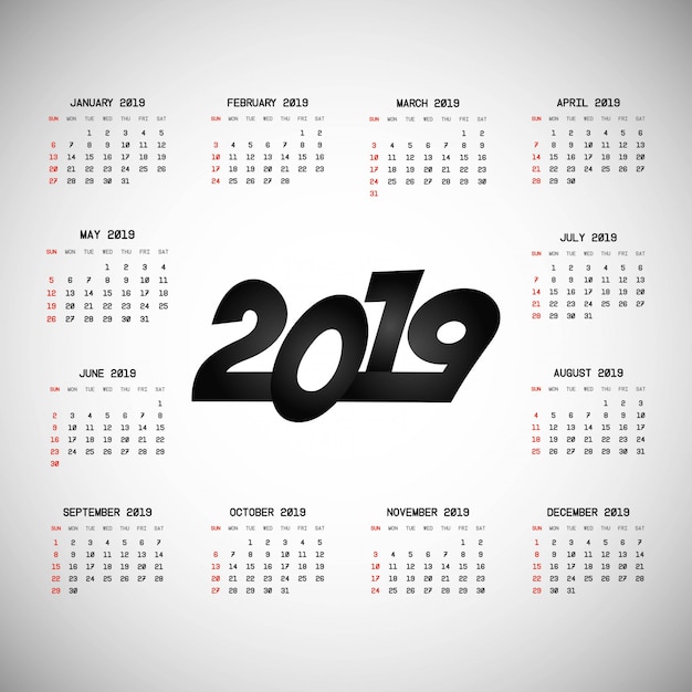 Işıklı arka plan vektörlü 2019 takvim tasarımı