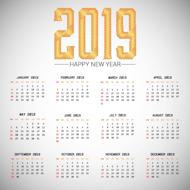 Işıklı arka plan vektörlü 2019 takvim tasarımı