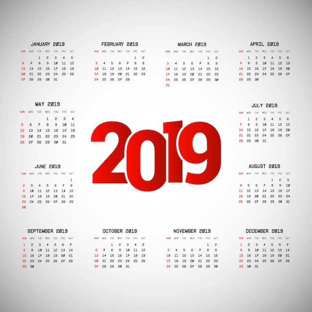 Işıklı arka plan vektörlü 2019 takvim tasarımı
