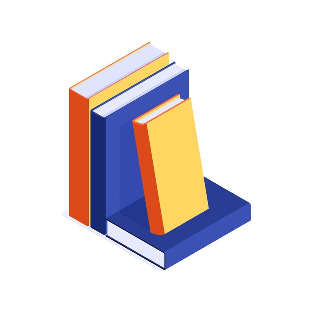 isometric icon with colorful books on white background vector illustration