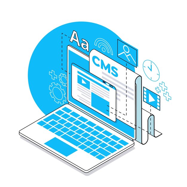 İzometrik CMS konsepti illüstrasyonlu