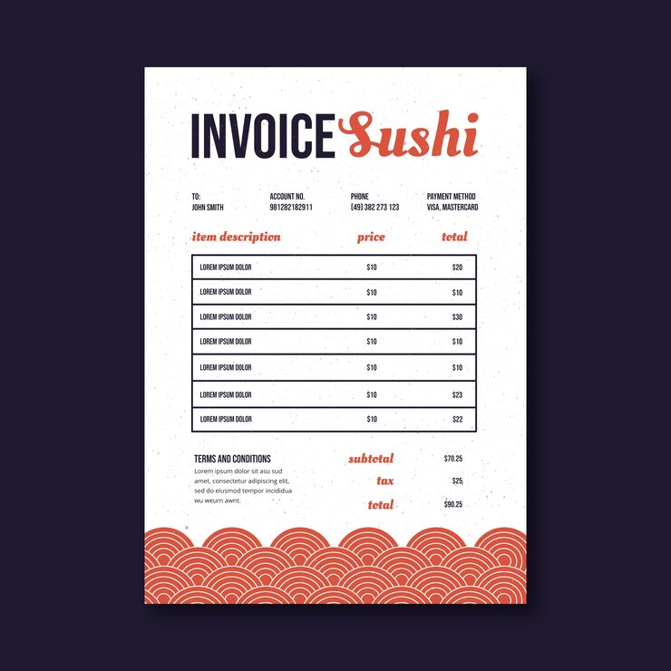 Ücretsiz Vektör japanese restaurant texture invoice template
