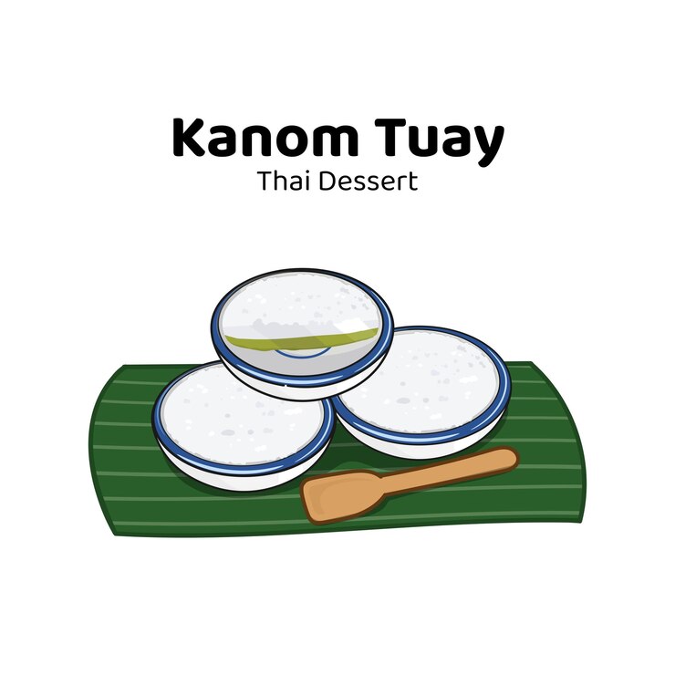 Ücretsiz Vektör kanom tuay hand drawn thai dessert doodle style