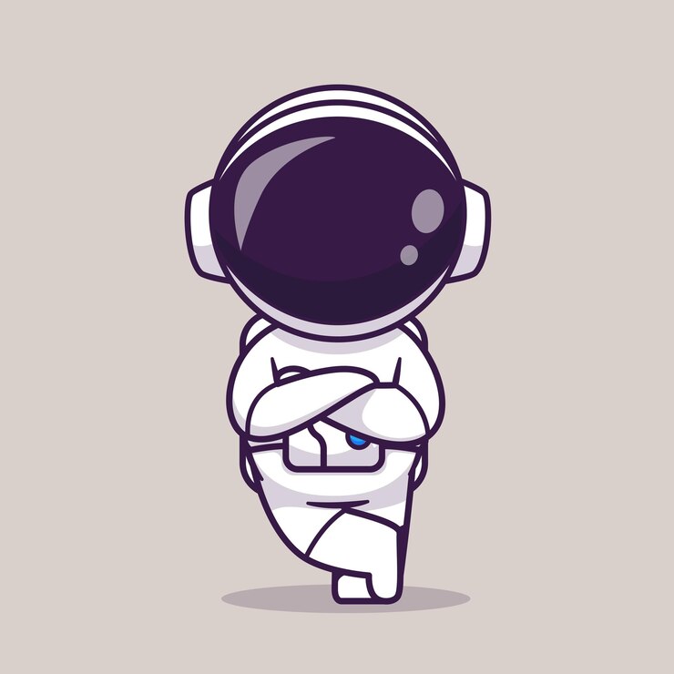 Ücretsiz Vektör katlanmış ellerle duran şirin astronot karikatür vektör simge i̇llüstrasyonu bilim teknoloji simgesi