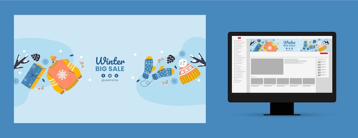 Ücretsiz Vektör kış mevsimi için düz youtube kanalı görseli şablonu
