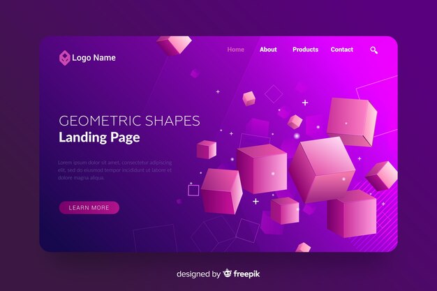 Landing page with 3d geometric shapes
