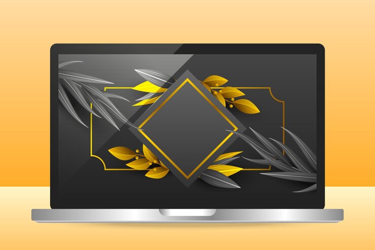 Ücretsiz Vektör laptop ekranında altın detaylı duvar kağıdı