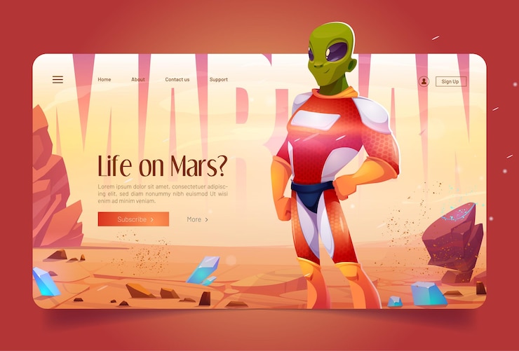 Ücretsiz Vektör life on mars cartoon landing page, martian alien
