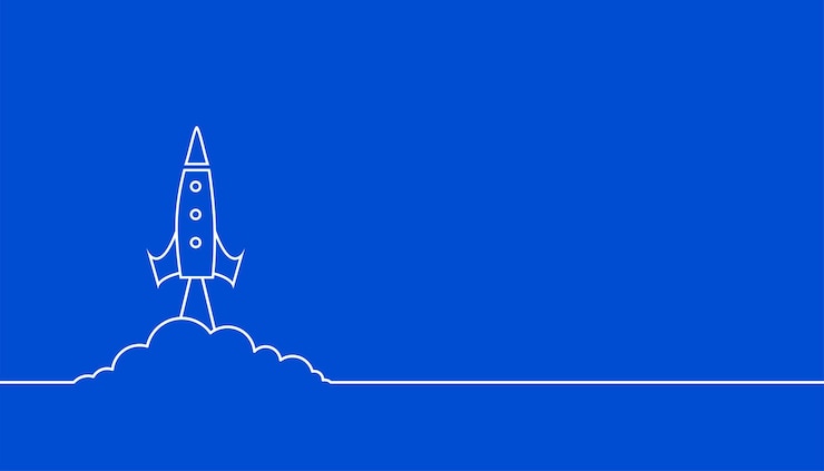 Ücretsiz Vektör line style flying rocket blue background