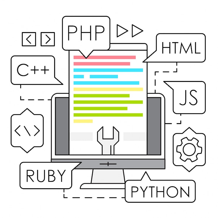 Ücretsiz Vektör linear web development illustration
