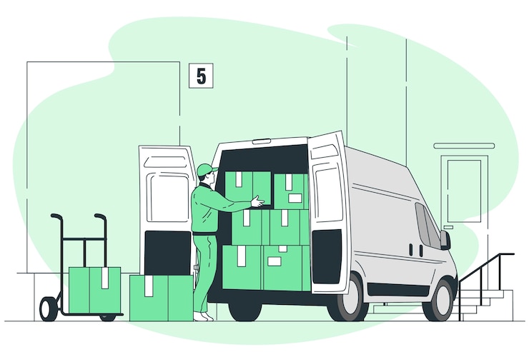 Ücretsiz Vektör loading a van in a warehouse concept illustration