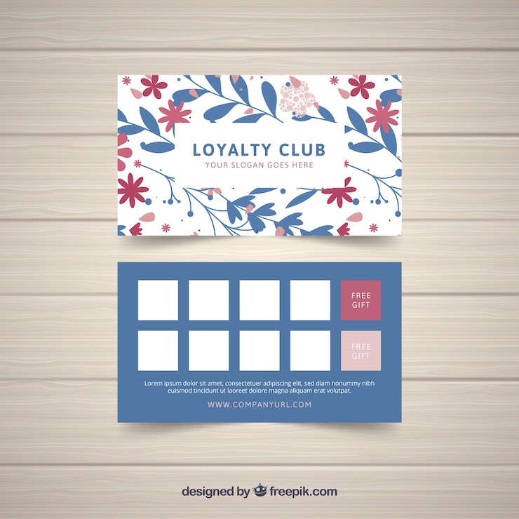 Ücretsiz Vektör loyalty card template with floral concept