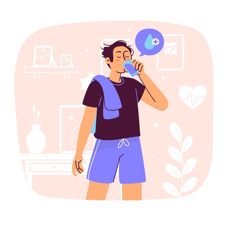 Ücretsiz Vektör man enjoying water to stay healthy after a fitness session concept illustration