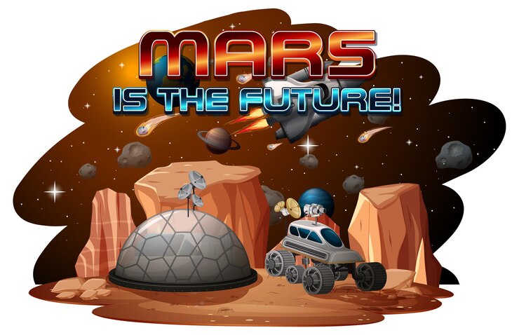 Ücretsiz Vektör mars is the future logo design with space station