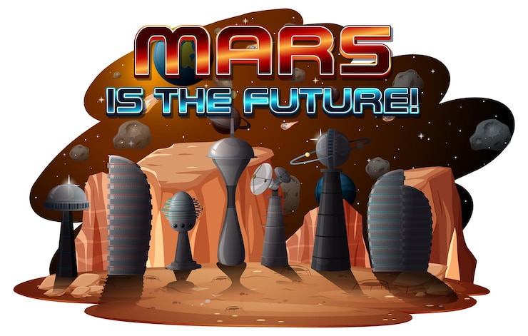 Ücretsiz Vektör mars is the future logo design with space station
