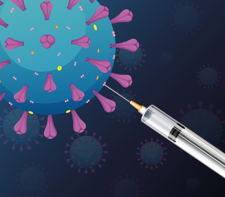 Ücretsiz Vektör medical syringe with needle for covid-19 or coronavirus