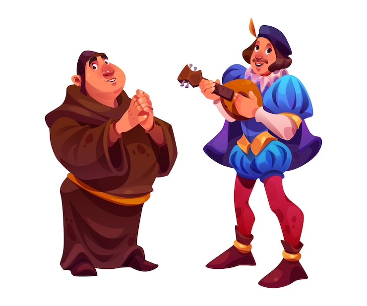 Ücretsiz Vektör medieval people cartoon character set