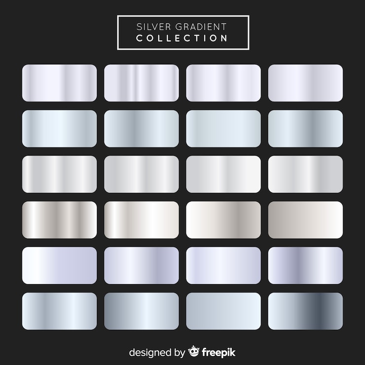 Ücretsiz Vektör metallic texture silver gradient set