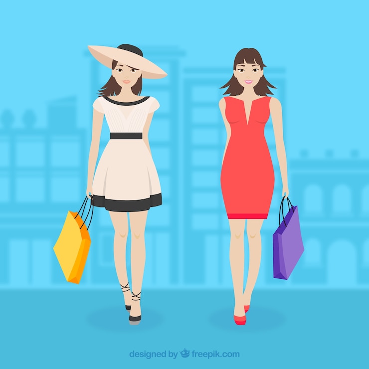 Ücretsiz Vektör moda alışveriş kızları vektör sanatı