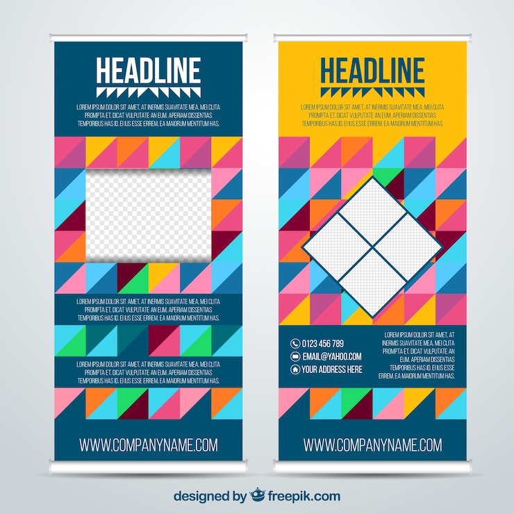 Ücretsiz Vektör modern business roll up with colored shapes