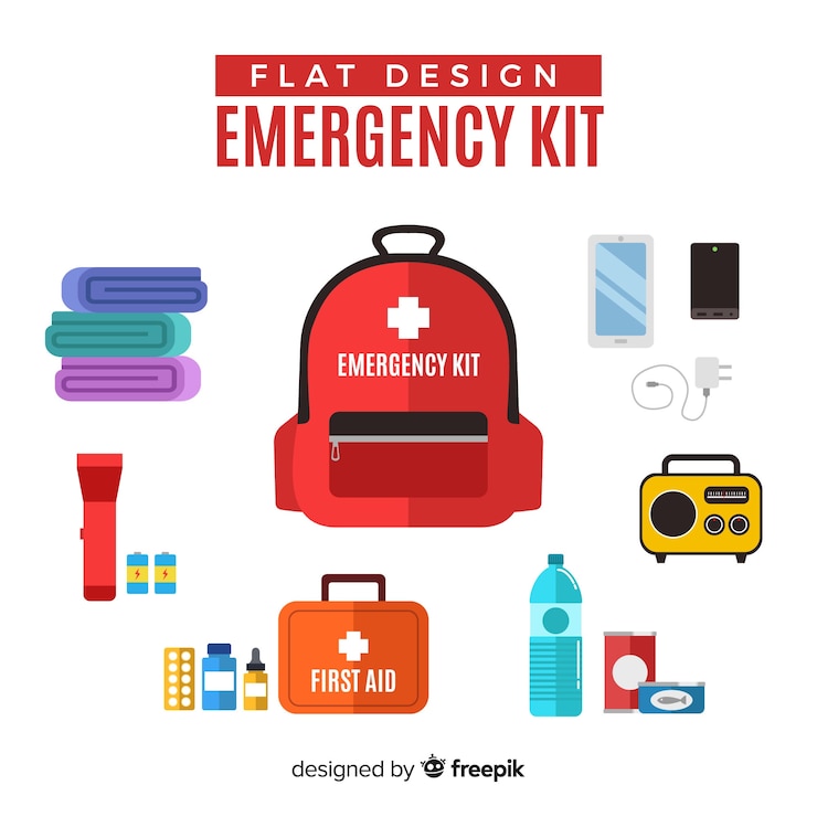 Ücretsiz Vektör modern emergency survival kit in flat style