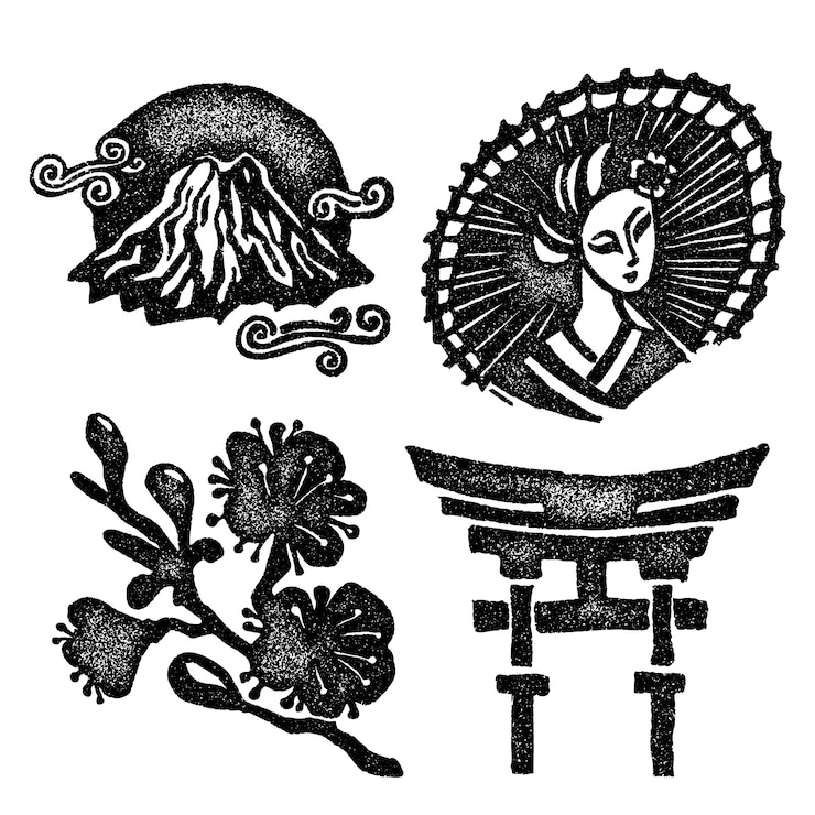 Ücretsiz Vektör monochrome japan stickers collection