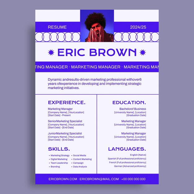 monocolor marketing manager resume template