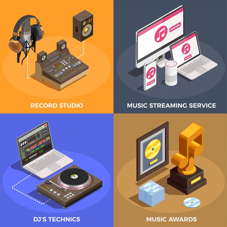 Ücretsiz Vektör music industry concept icons set