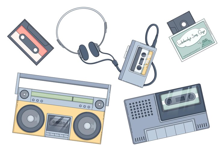 Ücretsiz Vektör music player and vintage radio vector illustration