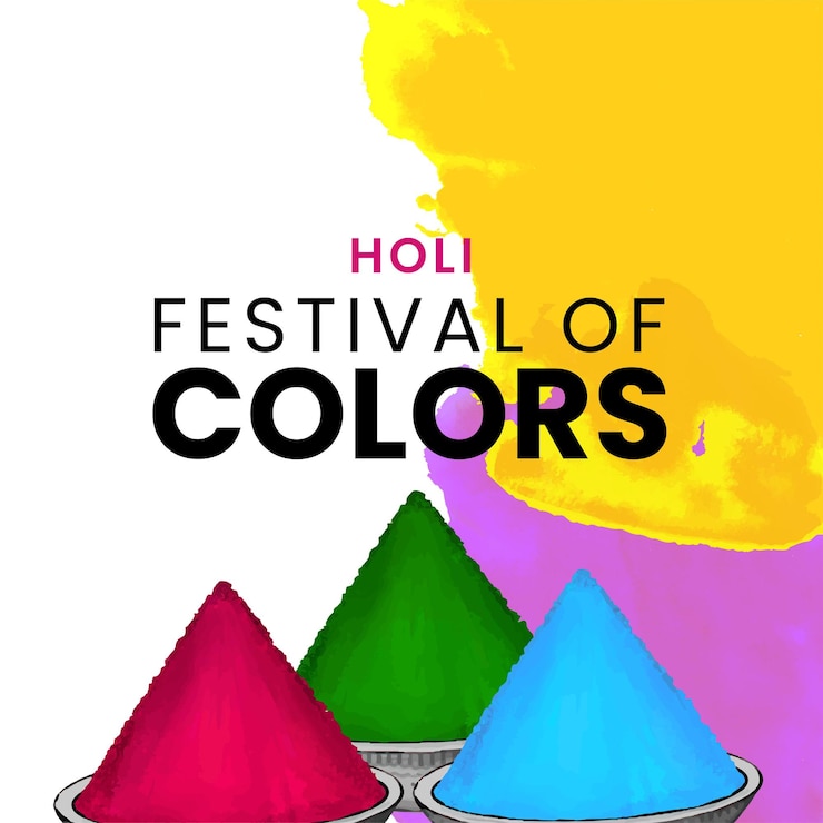Ücretsiz Vektör mutlu holi mor sarı mavi renkli hint hinduizm festivali sosyal medya arka planı