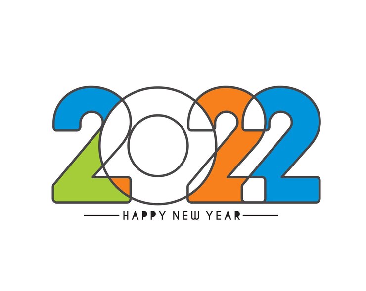 Ücretsiz Vektör mutlu yıllar 2022 metin tipografi desen tasarımı, vektör çizimi.
