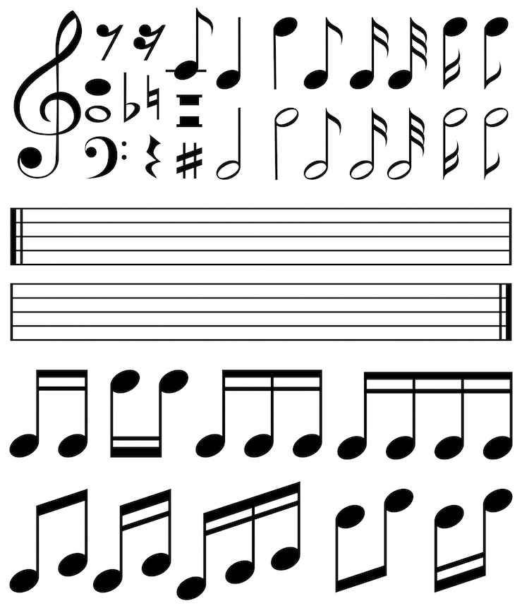 Ücretsiz Vektör müzik notaları ve çizgili kağıt şablonu