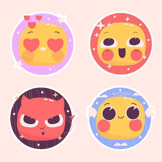 Naive emoticons stickers illustration set